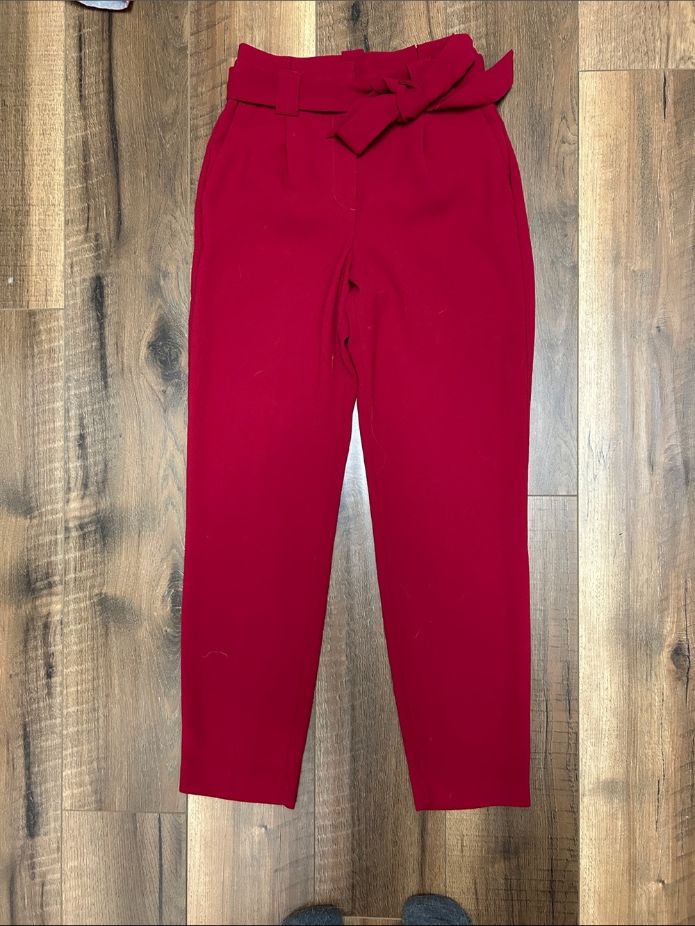 Express High-Waist Red Paper bag Pants with Tie Belt 00 Ankle length